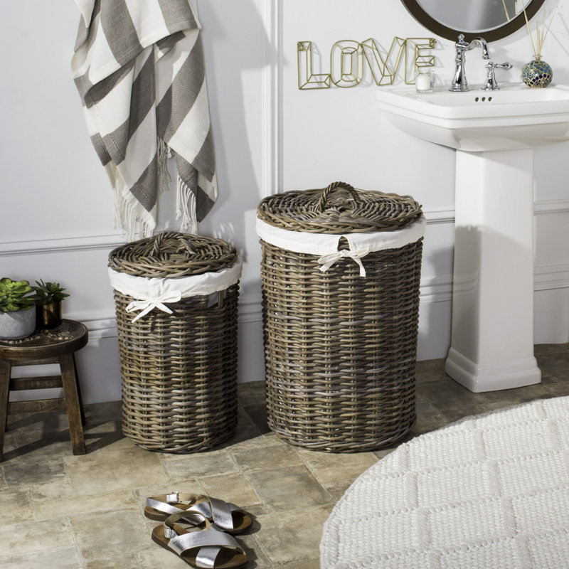Gracie Oaks 2 Piece Round Rattan Laundry Hamper Set & Reviews Wayfair